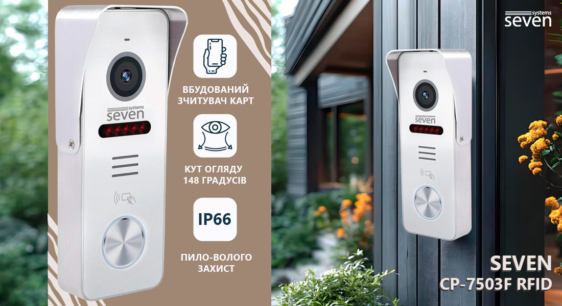 Виклична панель домофону з вбудованим зчитувачем карток MIFARE SEVEN CP-7503F RFID white панель домофону, панель домофону, панель домофону, відеопанель, відеопанель для домофону, панель виклику до домофону, панель виклику на 2 монітора